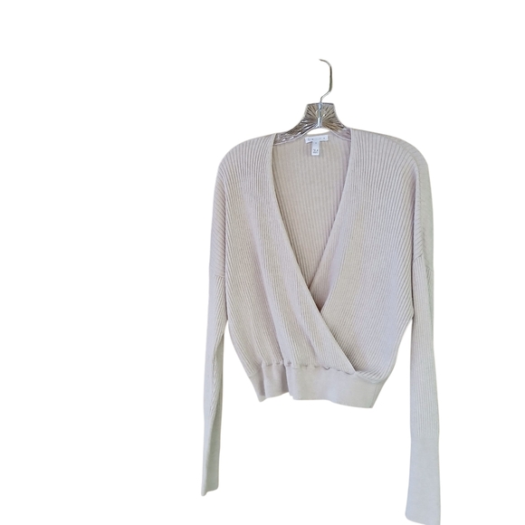 Leith Sweaters - Leith Cream Ribbed Knit Faux Wrap Sweater  Small